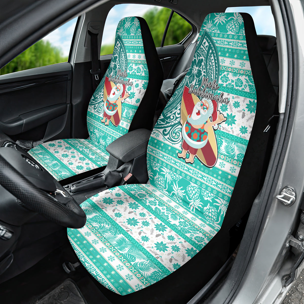 Hawaii Mele Kalikimaka Car Seat Cover Santa Claus Surfing with Hawaiian Pattern Striped Turquoise Style LT03 - Polynesian Pride