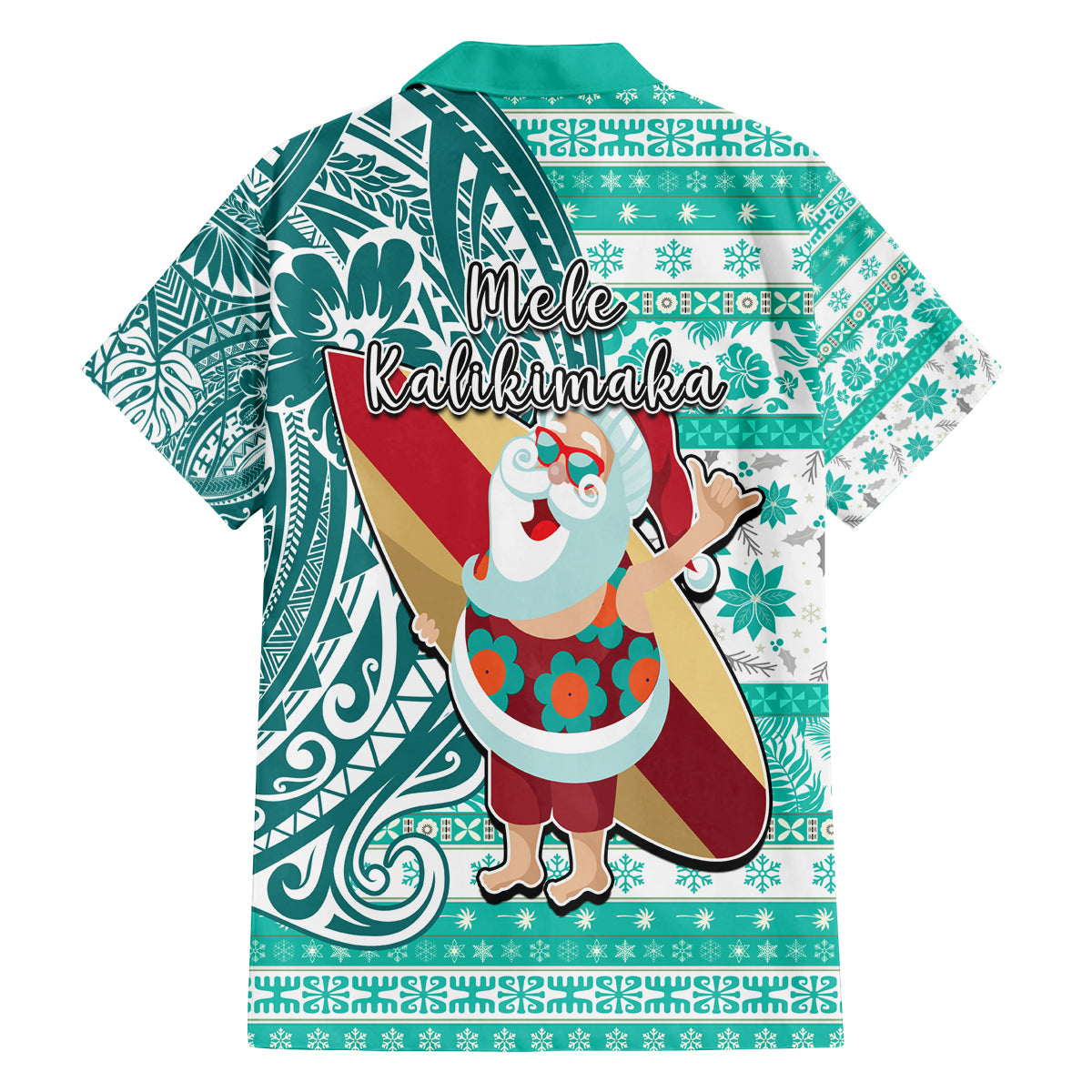 Hawaii Mele Kalikimaka Family Matching Summer Maxi Dress and Hawaiian Shirt Santa Claus Surfing with Hawaiian Pattern Striped Turquoise Style LT03 - Polynesian Pride