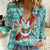 Custom Hawaii Mele Kalikimaka Women Casual Shirt Santa Claus Surfing with Hawaiian Pattern Striped Turquoise Style LT03 Female Turquoise - Polynesian Pride