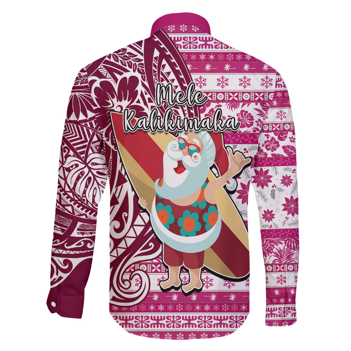 Hawaii Mele Kalikimaka Family Matching Off Shoulder Short Dress and Hawaiian Shirt Santa Claus Surfing with Hawaiian Pattern Striped Pink Style LT03 - Polynesian Pride