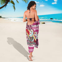 Hawaii Mele Kalikimaka Sarong Santa Claus Surfing with Hawaiian Pattern Striped Pink Style LT03 - Polynesian Pride