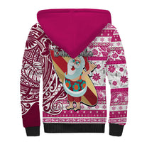 Hawaii Mele Kalikimaka Sherpa Hoodie Santa Claus Surfing with Hawaiian Pattern Striped Pink Style LT03 - Polynesian Pride
