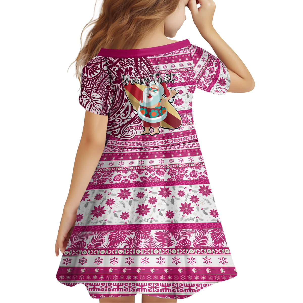 Custom Hawaii Mele Kalikimaka Family Matching Long Sleeve Bodycon Dress and Hawaiian Shirt Santa Claus Surfing with Hawaiian Pattern Striped Pink Style LT03 - Polynesian Pride