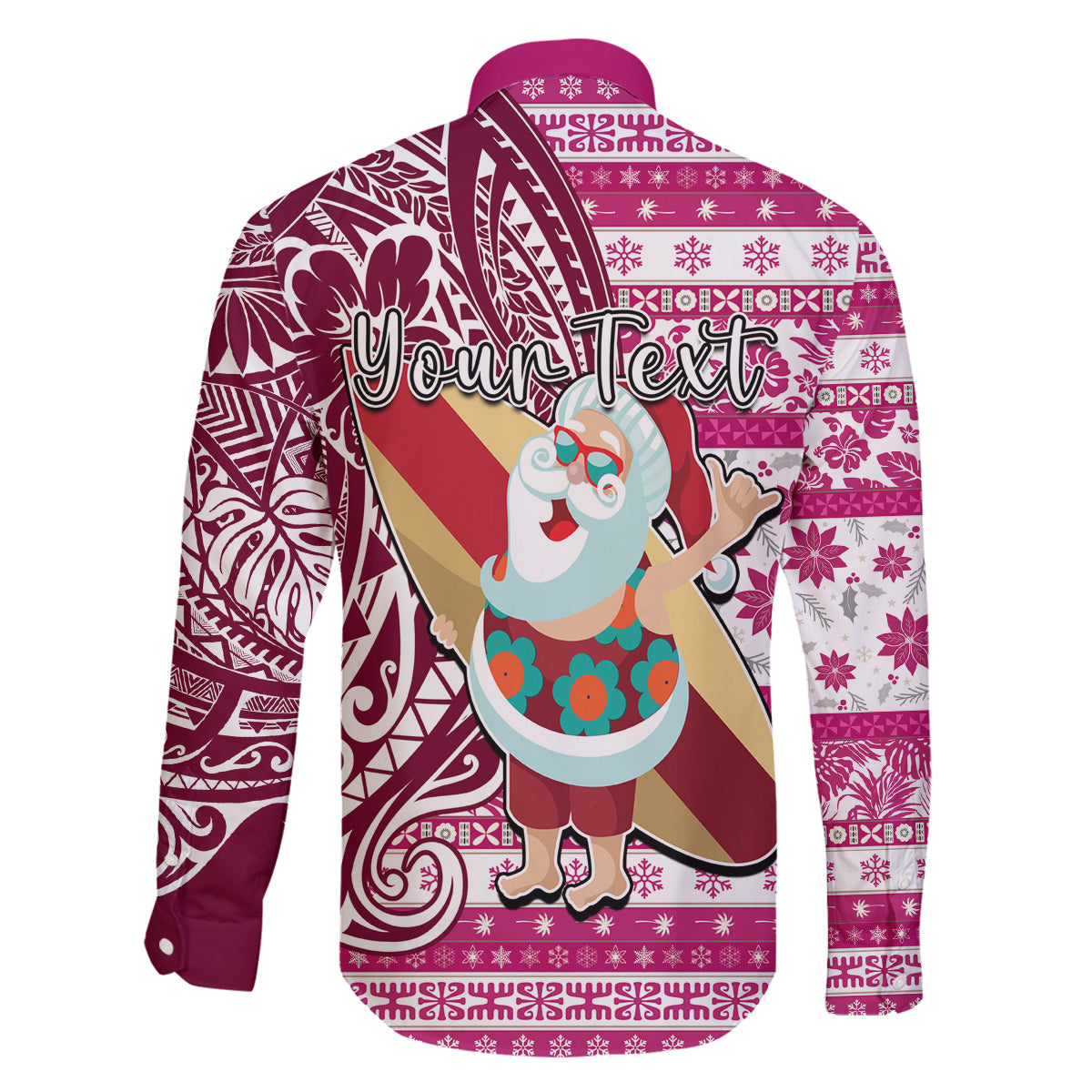 Custom Hawaii Mele Kalikimaka Family Matching Long Sleeve Bodycon Dress and Hawaiian Shirt Santa Claus Surfing with Hawaiian Pattern Striped Pink Style LT03 - Polynesian Pride