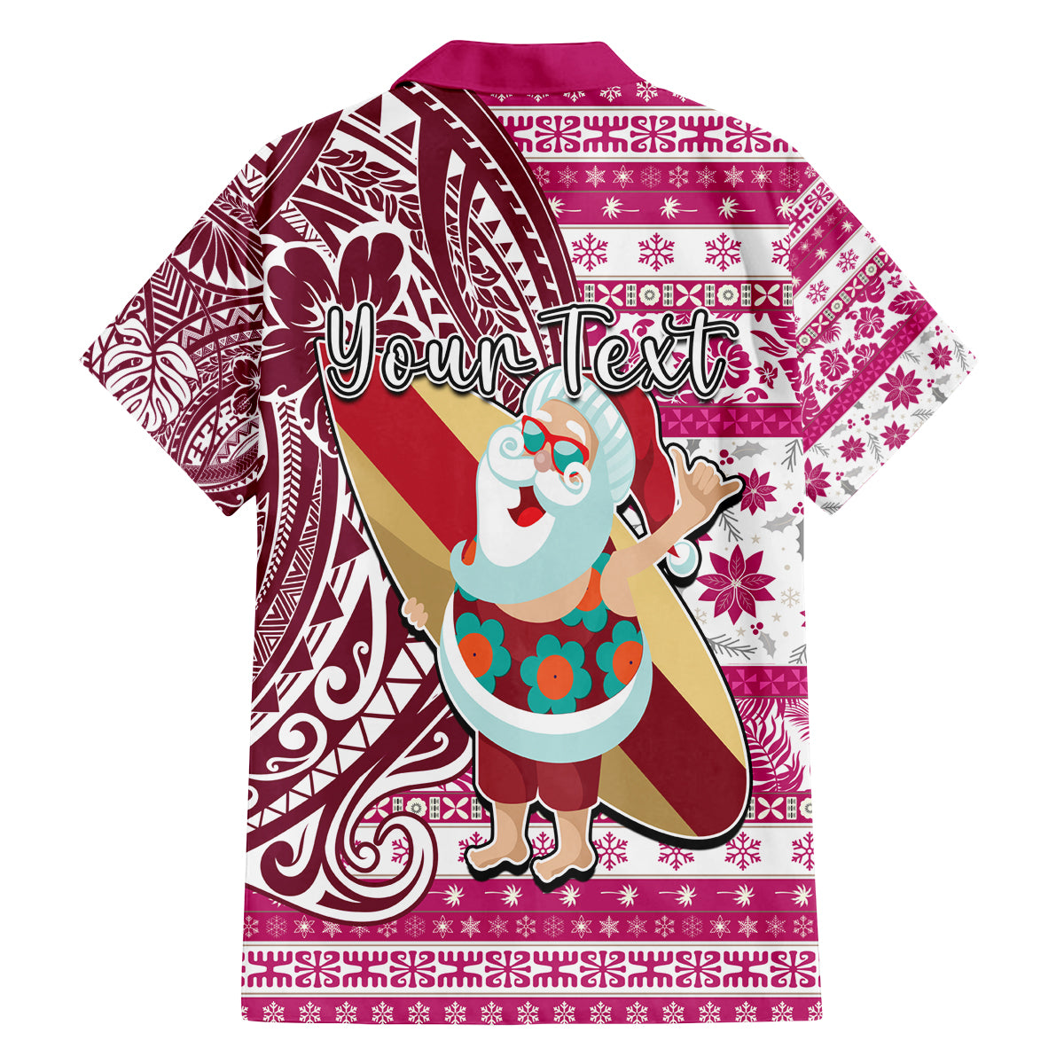 Custom Hawaii Mele Kalikimaka Family Matching Tank Maxi Dress and Hawaiian Shirt Santa Claus Surfing with Hawaiian Pattern Striped Pink Style LT03 - Polynesian Pride
