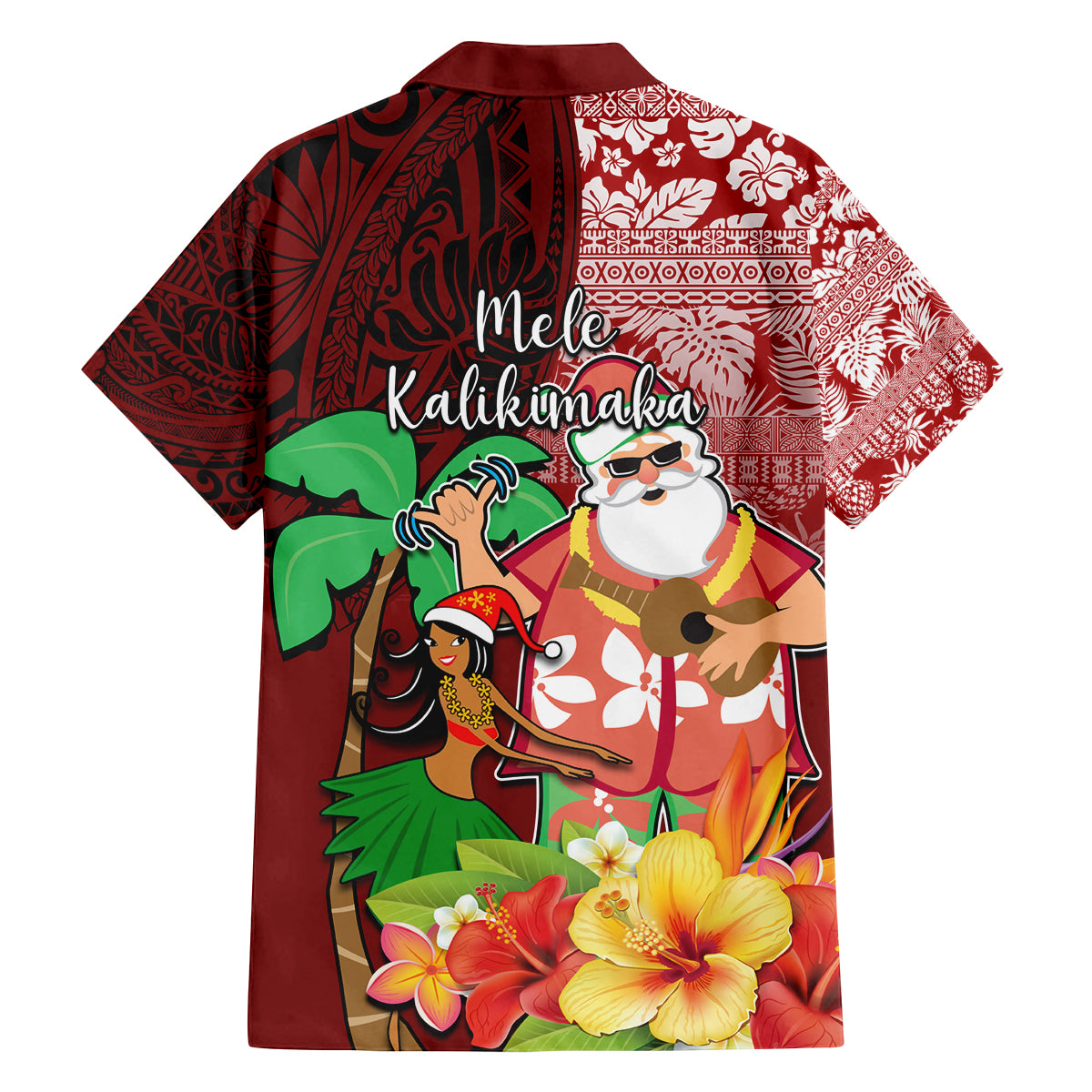 Hawaii Mele Kalikimaka Family Matching Long Sleeve Bodycon Dress and Hawaiian Shirt Santa Claus and Hula Girl Tropical Folwer with Hawaiian Pattern LT03 - Polynesian Pride