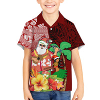 Hawaii Mele Kalikimaka Family Matching Tank Maxi Dress and Hawaiian Shirt Santa Claus and Hula Girl Tropical Folwer with Hawaiian Pattern LT03 Son's Shirt Red - Polynesian Pride