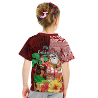 Hawaii Mele Kalikimaka Kid T Shirt Santa Claus and Hula Girl Tropical Folwer with Hawaiian Pattern LT03 - Polynesian Pride