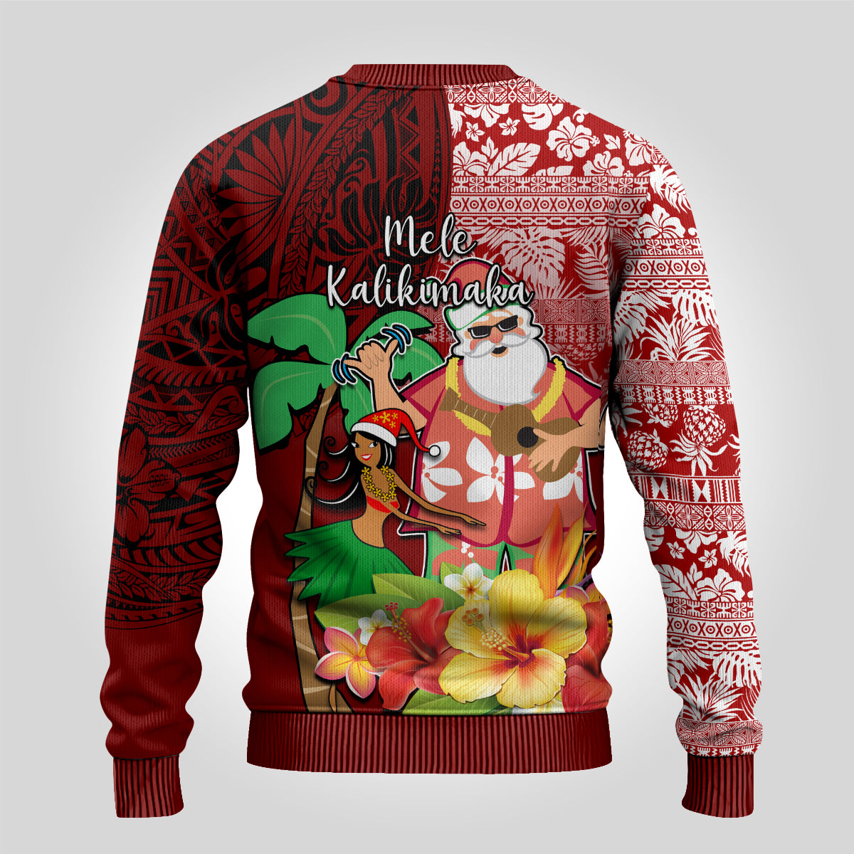 Hawaii Mele Kalikimaka Ugly Christmas Sweater Santa Claus and Hula Girl Tropical Folwer with Hawaiian Pattern LT03 - Polynesian Pride
