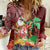 Hawaii Mele Kalikimaka Women Casual Shirt Santa Claus and Hula Girl Tropical Folwer with Hawaiian Pattern LT03 Female Red - Polynesian Pride