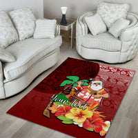 Custom Hawaii Mele Kalikimaka Area Rug Santa Claus and Hula Girl Tropical Folwer with Hawaiian Pattern LT03 - Polynesian Pride