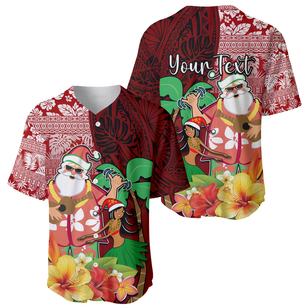 Custom Hawaii Mele Kalikimaka Baseball Jersey Santa Claus and Hula Girl Tropical Folwer with Hawaiian Pattern LT03 - Polynesian Pride