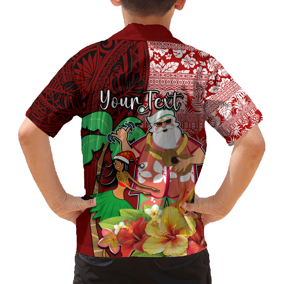 Custom Hawaii Mele Kalikimaka Family Matching Long Sleeve Bodycon Dress and Hawaiian Shirt Santa Claus and Hula Girl Tropical Folwer with Hawaiian Pattern LT03 - Polynesian Pride