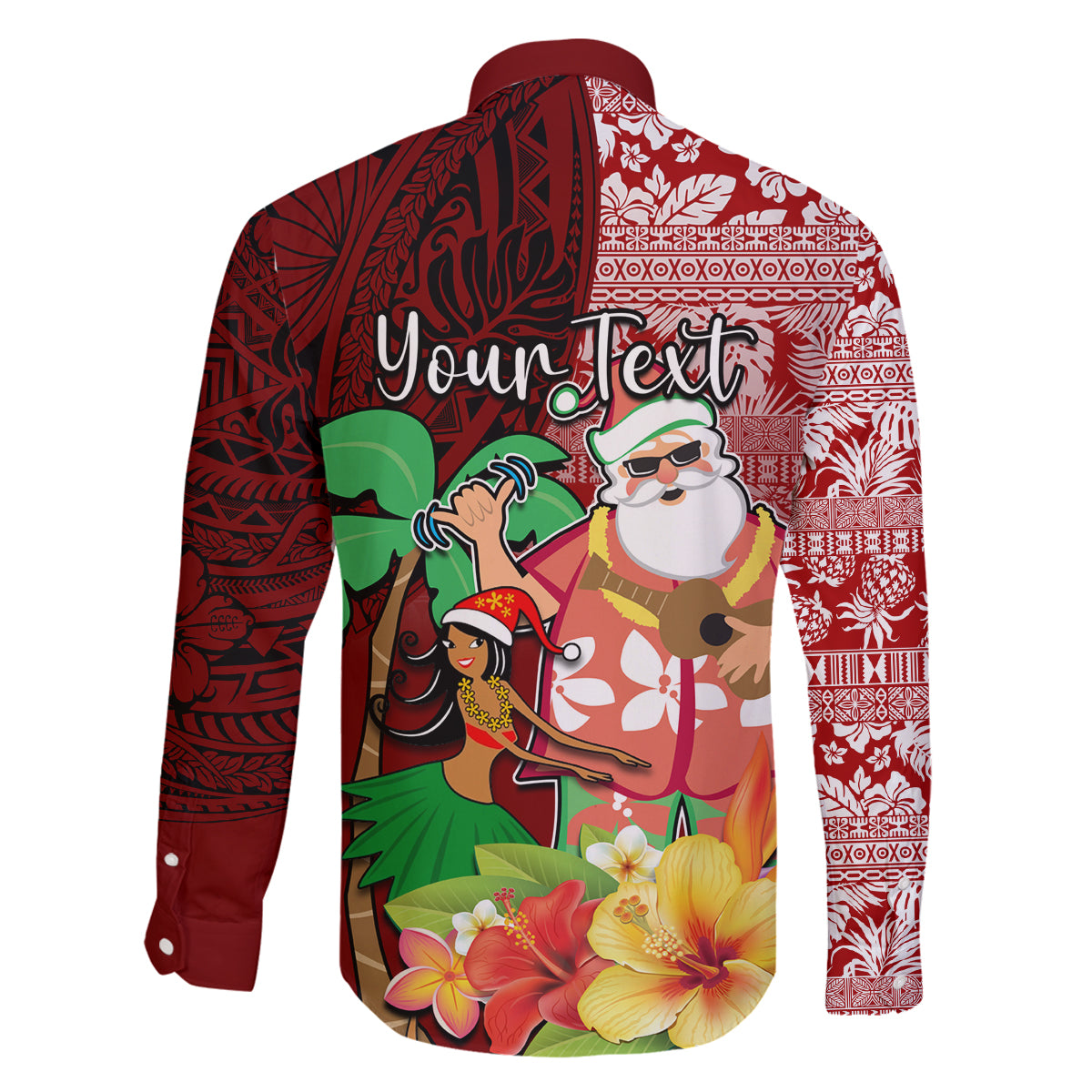 Custom Hawaii Mele Kalikimaka Family Matching Long Sleeve Bodycon Dress and Hawaiian Shirt Santa Claus and Hula Girl Tropical Folwer with Hawaiian Pattern LT03 - Polynesian Pride