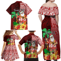Custom Hawaii Mele Kalikimaka Family Matching Off Shoulder Maxi Dress and Hawaiian Shirt Santa Claus and Hula Girl Tropical Folwer with Hawaiian Pattern LT03 - Polynesian Pride