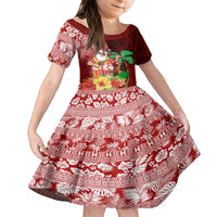 Custom Hawaii Mele Kalikimaka Family Matching Tank Maxi Dress and Hawaiian Shirt Santa Claus and Hula Girl Tropical Folwer with Hawaiian Pattern LT03 Daughter's Dress Red - Polynesian Pride