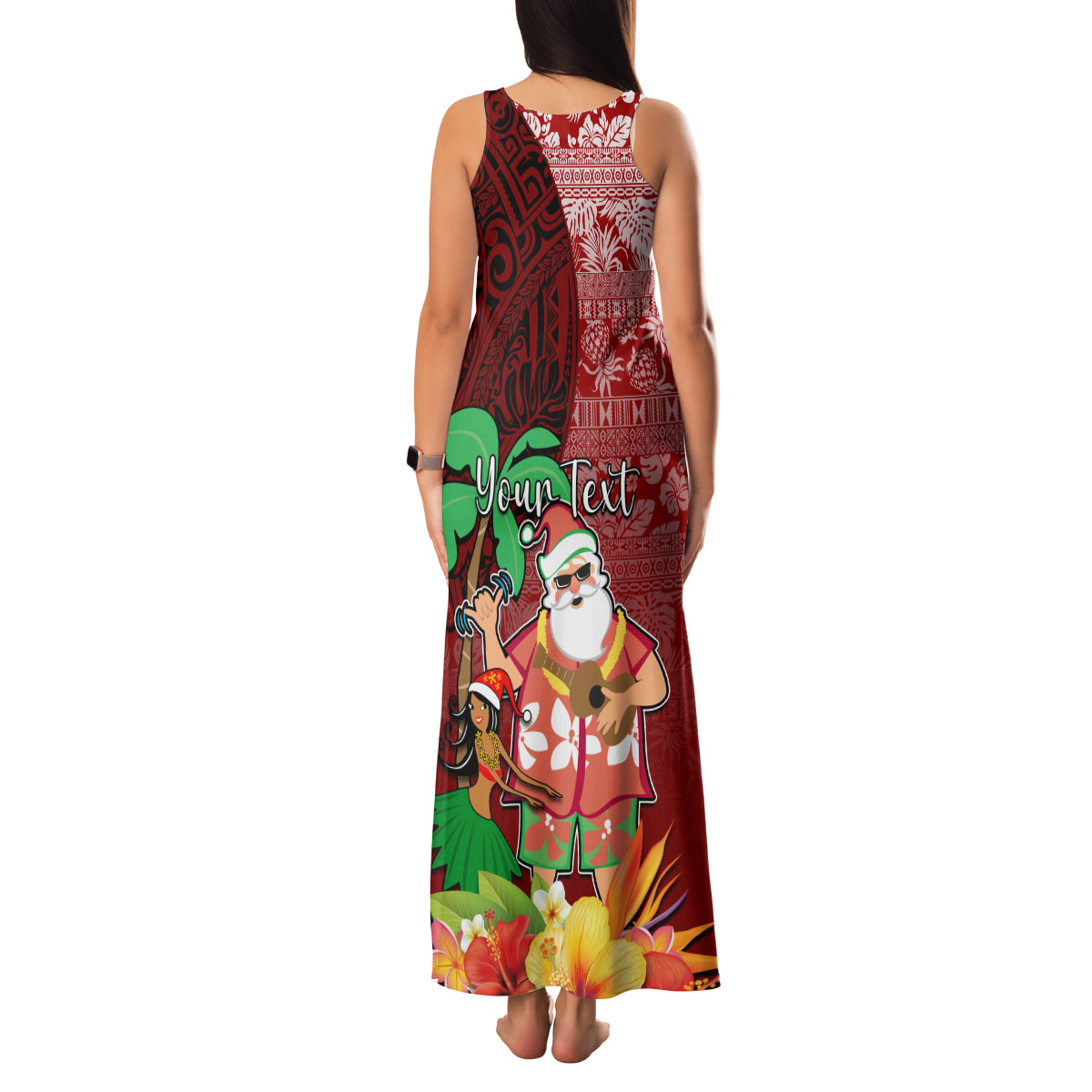 Custom Hawaii Mele Kalikimaka Family Matching Tank Maxi Dress and Hawaiian Shirt Santa Claus and Hula Girl Tropical Folwer with Hawaiian Pattern LT03 - Polynesian Pride