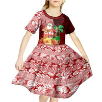 Custom Hawaii Mele Kalikimaka Kid Short Sleeve Dress Santa Claus and Hula Girl Tropical Folwer with Hawaiian Pattern LT03 - Polynesian Pride