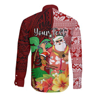 Custom Hawaii Mele Kalikimaka Long Sleeve Button Shirt Santa Claus and Hula Girl Tropical Folwer with Hawaiian Pattern LT03 - Polynesian Pride