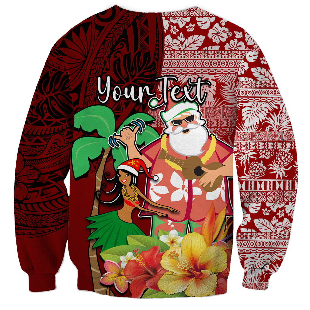 Custom Hawaii Mele Kalikimaka Sweatshirt Santa Claus and Hula Girl Tropical Folwer with Hawaiian Pattern LT03 - Polynesian Pride