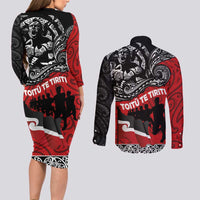Aotearoa Toitu Te Tiriti Couples Matching Long Sleeve Bodycon Dress and Long Sleeve Button Shirt Honoring Te Tiriti o Waitangi Maori Haka LT03 - Polynesian Pride