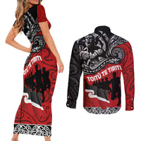 Aotearoa Toitu Te Tiriti Couples Matching Short Sleeve Bodycon Dress and Long Sleeve Button Shirt Honoring Te Tiriti o Waitangi Maori Haka LT03 - Polynesian Pride