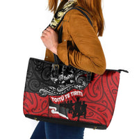 Aotearoa Toitu Te Tiriti Leather Tote Bag Honoring Te Tiriti o Waitangi Maori Haka LT03 Red - Polynesian Pride