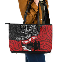 Aotearoa Toitu Te Tiriti Leather Tote Bag Honoring Te Tiriti o Waitangi Maori Haka LT03 - Polynesian Pride