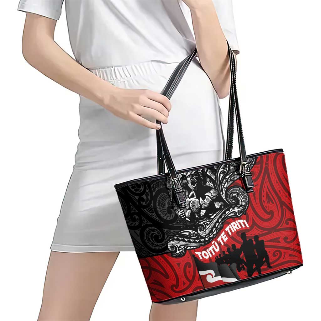 Aotearoa Toitu Te Tiriti Leather Tote Bag Honoring Te Tiriti o Waitangi Maori Haka LT03 - Polynesian Pride