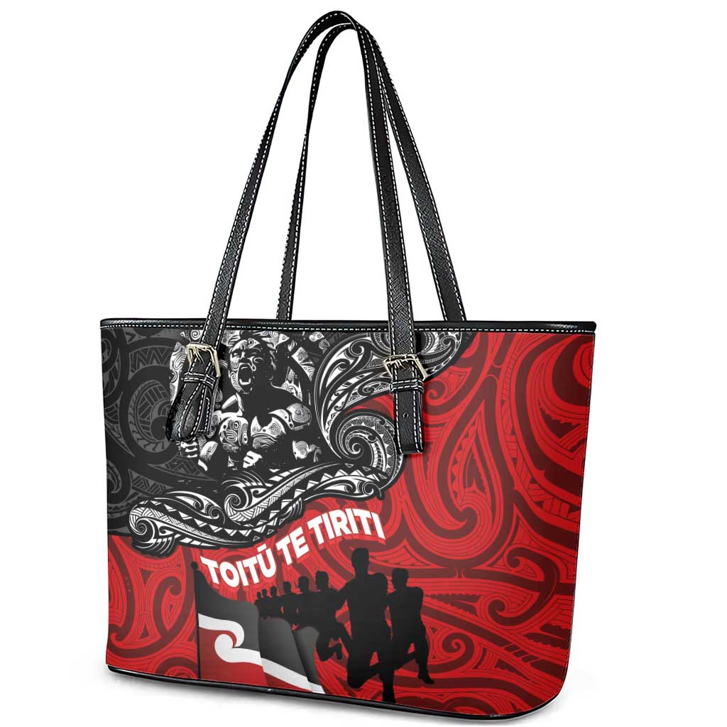 Aotearoa Toitu Te Tiriti Leather Tote Bag Honoring Te Tiriti o Waitangi Maori Haka LT03 - Polynesian Pride