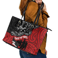 Aotearoa Toitu Te Tiriti Leather Tote Bag Honoring Te Tiriti o Waitangi Maori Haka LT03 - Polynesian Pride