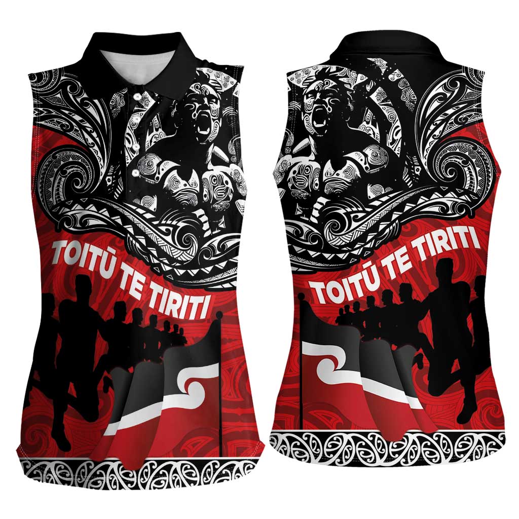 Aotearoa Toitu Te Tiriti Women Sleeveless Polo Shirt Honoring Te Tiriti o Waitangi Maori Haka