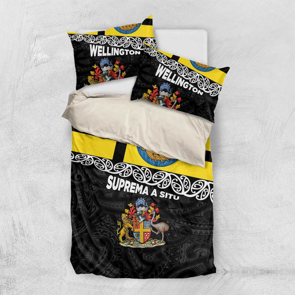 New Zealand Wellington Bedding Set The Capital's Emblems Flag and Koru Art LT03 US Twin 172cm x 218cm Black - Polynesian Pride