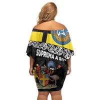 New Zealand Wellington Off Shoulder Short Dress The Capital's Emblems Flag and Koru Art LT03 - Polynesian Pride
