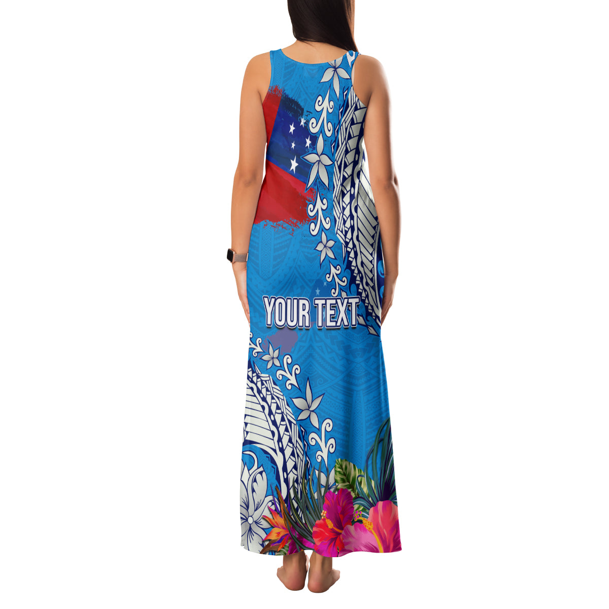 Personalised Samoa Coat Of Arms Family Matching Tank Maxi Dress and Hawaiian Shirt Tropical Flower Blue Polynesian Pattern LT03 - Polynesian Pride