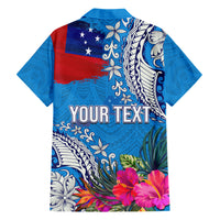 Personalised Samoa Coat Of Arms Hawaiian Shirt Tropical Flower Blue Polynesian Pattern LT03 - Polynesian Pride