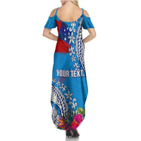 Personalised Samoa Coat Of Arms Summer Maxi Dress Tropical Flower Blue Polynesian Pattern LT03 - Polynesian Pride