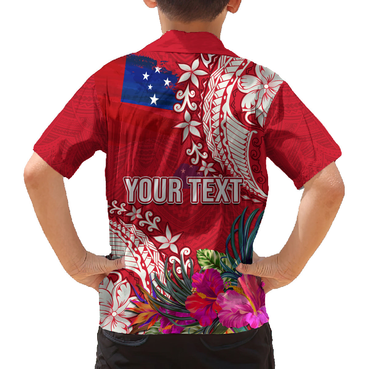 Personalised Samoa Coat Of Arms Family Matching Off Shoulder Short Dress and Hawaiian Shirt Tropical Flower Red Polynesian Pattern LT03 - Polynesian Pride