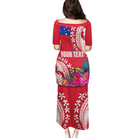 Personalised Samoa Coat Of Arms Family Matching Puletasi Dress and Hawaiian Shirt Tropical Flower Red Polynesian Pattern LT03 - Polynesian Pride