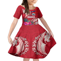 Personalised Samoa Coat Of Arms Family Matching Tank Maxi Dress and Hawaiian Shirt Tropical Flower Red Polynesian Pattern LT03 Daughter's Dress Red - Polynesian Pride