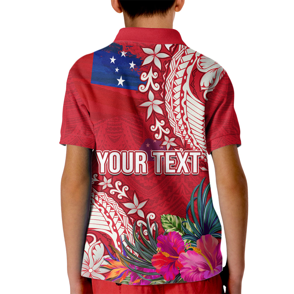 Personalised Samoa Coat Of Arms Kid Polo Shirt Tropical Flower Red Polynesian Pattern LT03 - Polynesian Pride