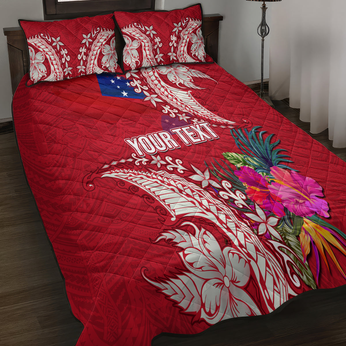 Personalised Samoa Coat Of Arms Quilt Bed Set Tropical Flower Red Polynesian Pattern LT03 - Polynesian Pride