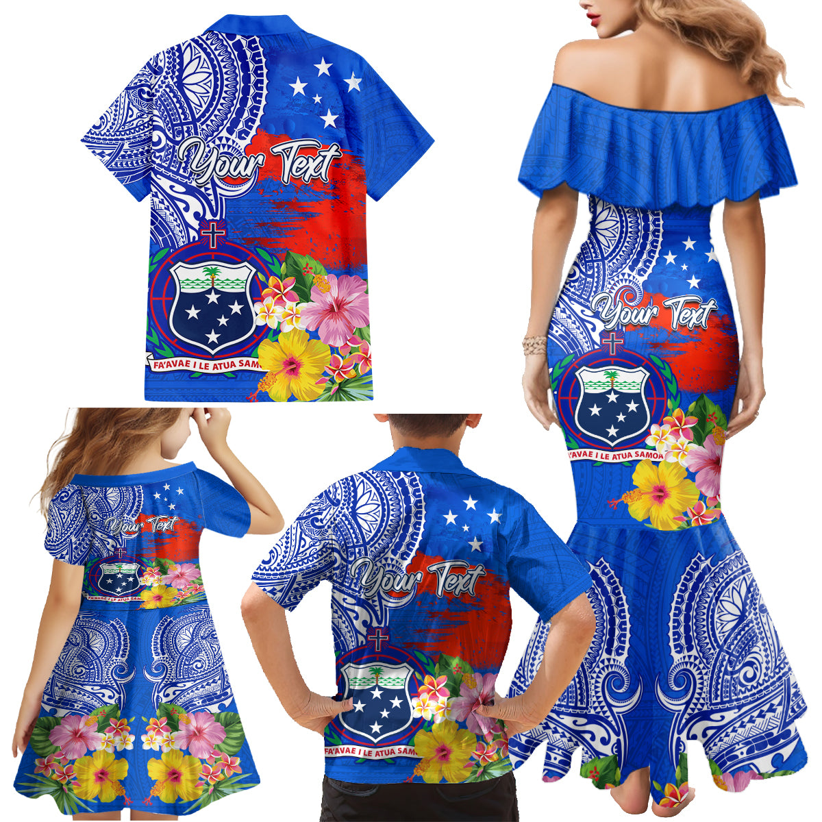 Personalised Samoa Coat Of Arms Family Matching Mermaid Dress and Hawaiian Shirt Hibiscus Polynesian Tattoo Pattern LT03 - Polynesian Pride