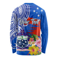 Personalised Samoa Coat Of Arms Long Sleeve Shirt Hibiscus Polynesian Tattoo Pattern LT03 - Polynesian Pride