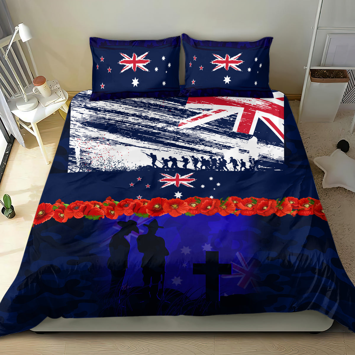 New Zealand and Australia ANZAC Day Bedding Set Lest We Forget Red Poppy Flowers and Soldier LT03 - Polynesian Pride
