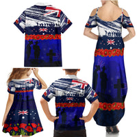 New Zealand and Australia ANZAC Day Family Matching Summer Maxi Dress and Hawaiian Shirt Lest We Forget Red Poppy Flowers and Soldier LT03 - Polynesian Pride