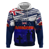 New Zealand and Australia ANZAC Day Zip Hoodie Lest We Forget Red Poppy Flowers and Soldier LT03 Pullover Hoodie Blue - Polynesian Pride