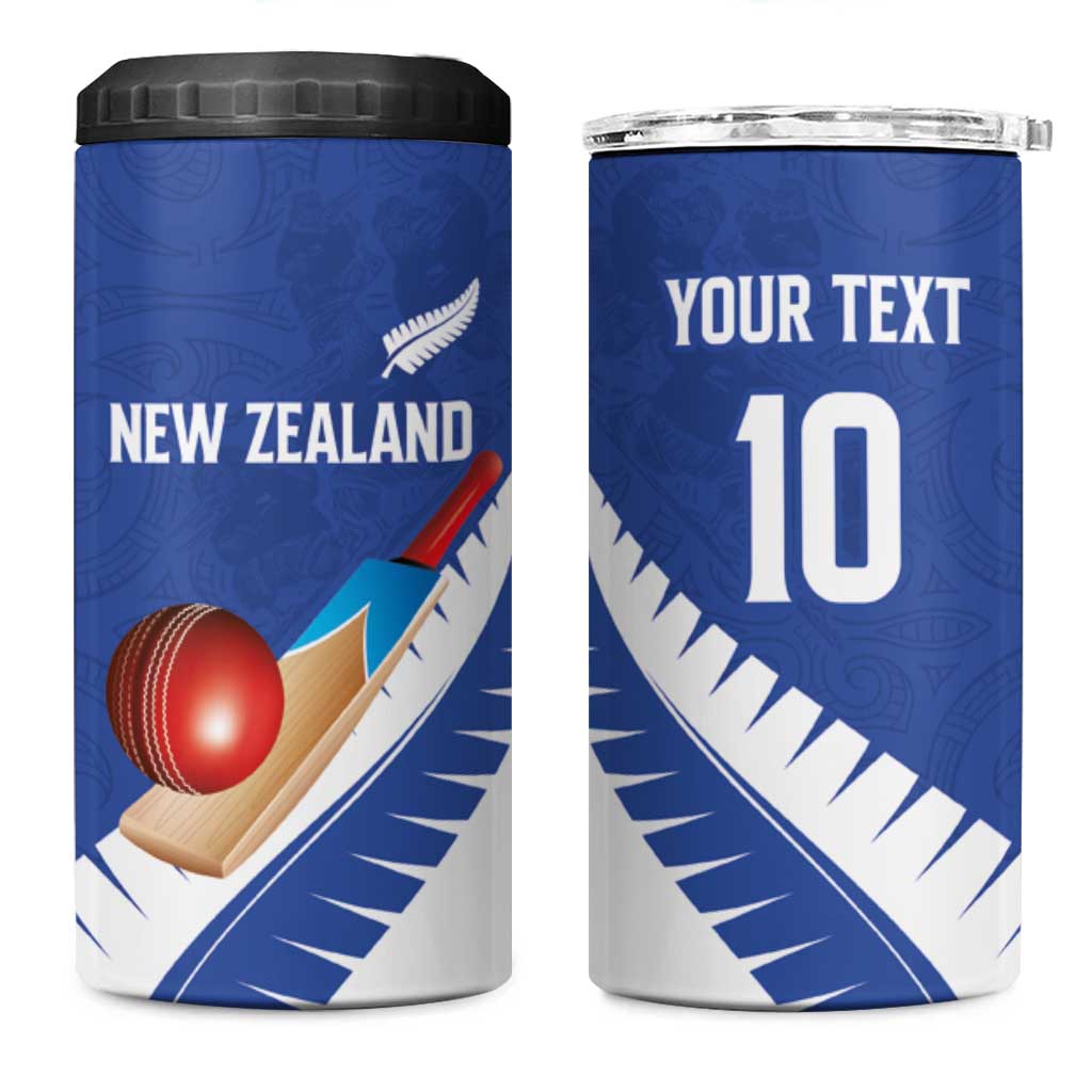 Custom New Zealand Cricket 4 in 1 Can Cooler Tumbler Kiwi Birds Haka Dance Blue Fern Sporty Style