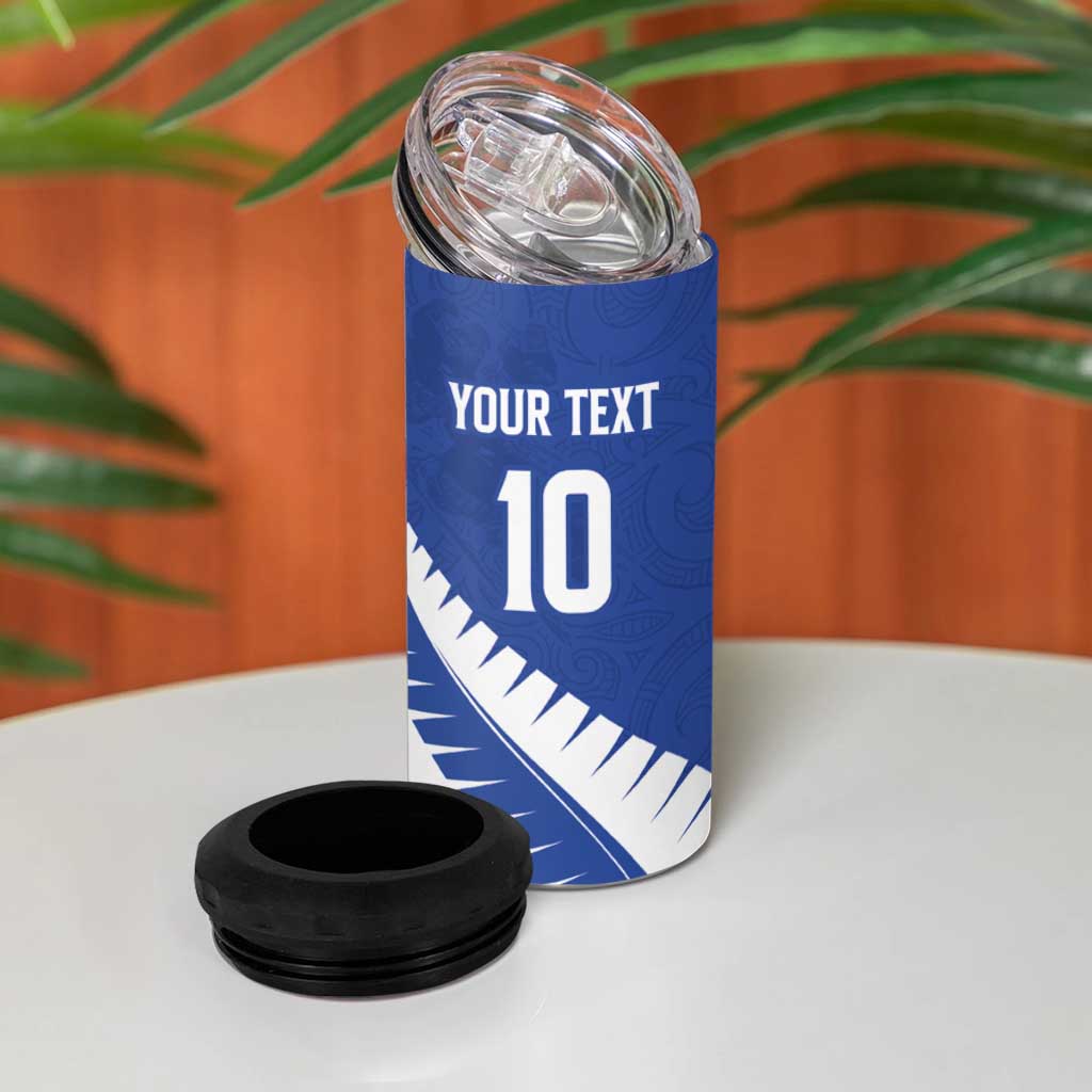 Custom New Zealand Cricket 4 in 1 Can Cooler Tumbler Kiwi Birds Haka Dance Blue Fern Sporty Style