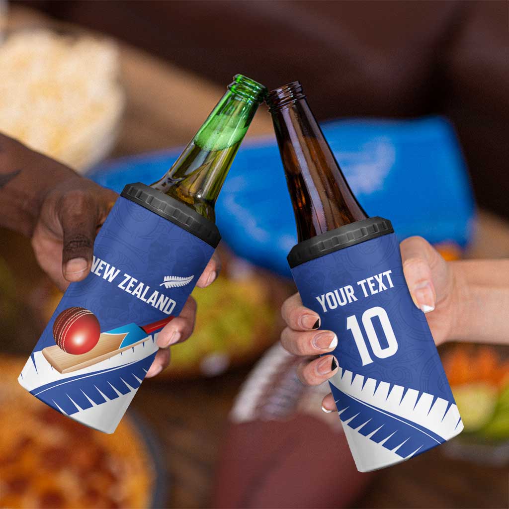 Custom New Zealand Cricket 4 in 1 Can Cooler Tumbler Kiwi Birds Haka Dance Blue Fern Sporty Style